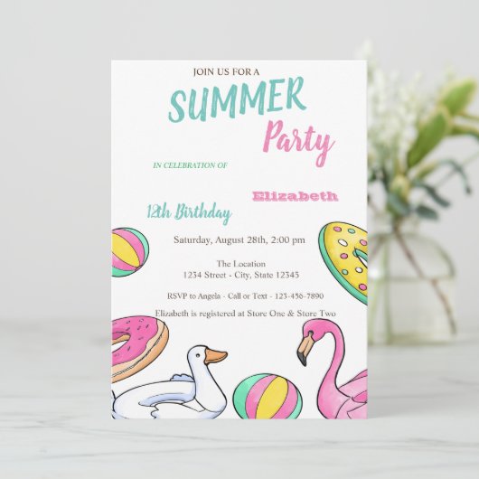 Pool Party Summer Birthday Kaart (Staand voorkant)