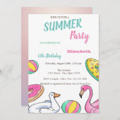 Pool Party Summer Birthday Kaart (Voorkant / Achterkant)