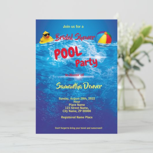 Pool Party Summer Bridal Shower-uitnodiging Kaart (Staand voorkant)