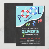 Pool Party Summer Chalkboard Birthday Uitnodiging (Voorkant / Achterkant)