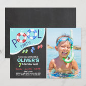 Pool Party Summer Chalkboard Birthday Uitnodiging (Voorkant / Achterkant)