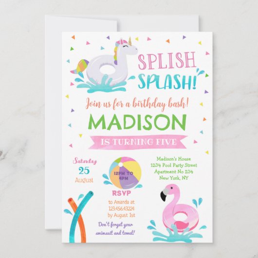 Pool Party Summer Girl Birthday Invitation Save The Date (Voorkant)