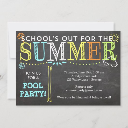 Pool Party Summer Invitation-School uit Kaart (Voorkant)