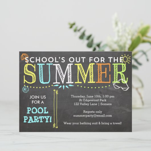 Pool Party Summer Invitation-School uit Kaart (Staand voorkant)