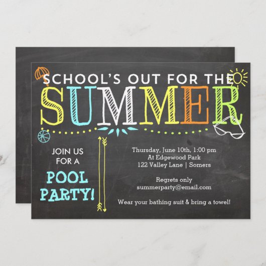 Pool Party Summer Invitation-School uit Kaart (Voorkant / Achterkant)