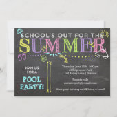 Pool Party Summer Invitation-School uit Neon Kaart (Voorkant)
