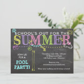Pool Party Summer Invitation-School uit Neon Kaart (Staand voorkant)