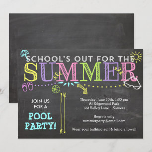 Pool Party Summer Invitation-School uit Neon Kaart