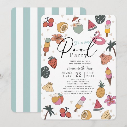 Pool Party Summer Items Boy Baby shower Kaart (Voorkant / Achterkant)