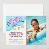 Pool Party Summer Pink Girl Birthday Kaart (Voorkant / Achterkant)