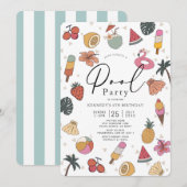 Pool Party Summer Swimming Girl Birthday Kaart (Voorkant / Achterkant)