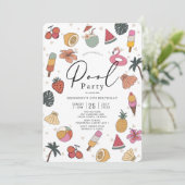 Pool Party Summer Swimming Girl Birthday Kaart (Staand voorkant)