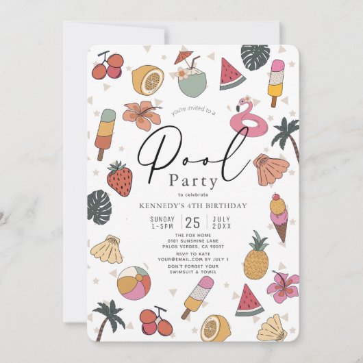 Pool Party Summer Swimming Girl Birthday Kaart (Voorkant)