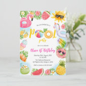 Pool Party Summer Theme Birthday Party Invitation Kaart (Staand voorkant)