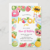 Pool Party Summer Theme Birthday Party Invitation Kaart (Voorkant / Achterkant)