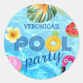 Pool Party Summer Water Swimming Birthday Ronde Sticker (Voorkant)