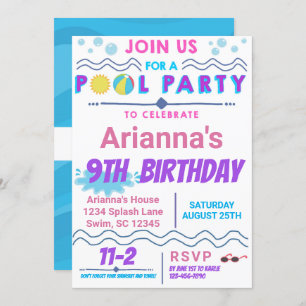 Pool Party Swim Birthday Invitation Kaart