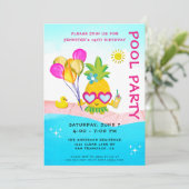 Pool Party Swimming Birthday Party Kaart (Staand voorkant)