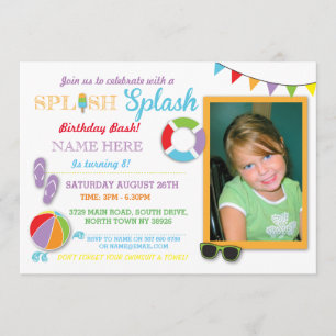 Pool Party Swimming Birthday Splash Photo Invite Kaart