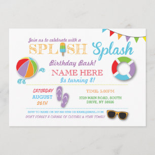 Pool Party Swimming Birthday Splish Splash Invite Kaart