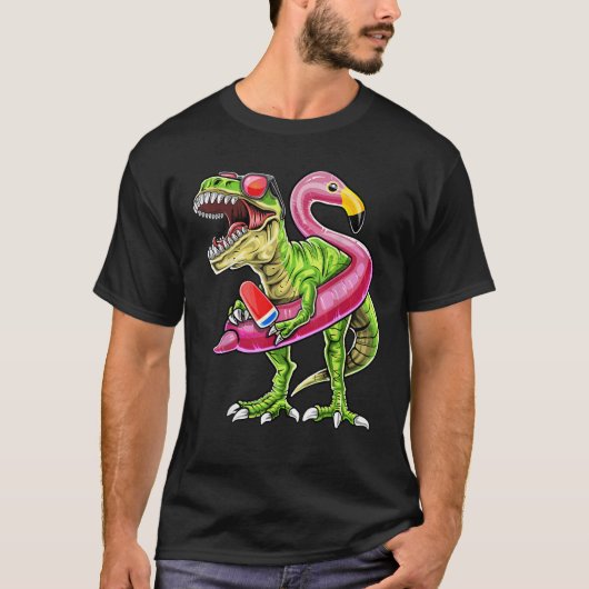 Pool Party T Rex Dinosaur Flamingo Float Summer Gi T-shirt (Voorkant)