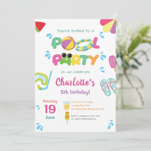 Pool Party Thema Kaart (Staand voorkant)