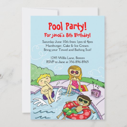 Pool Party Thmed Birthday Invitation Kaart (Voorkant)