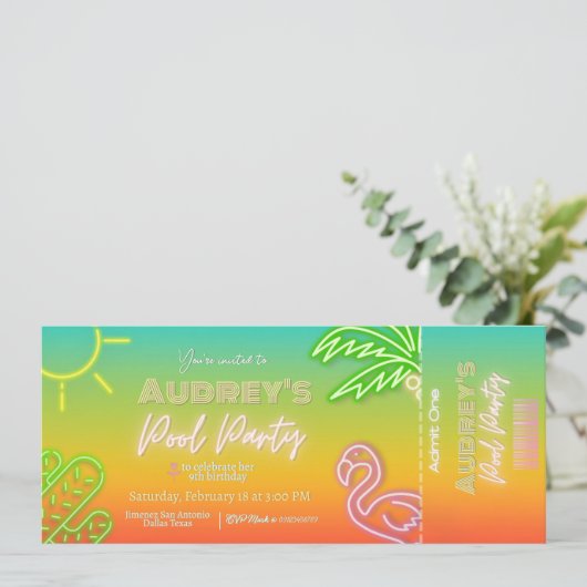 Pool Party Ticket Kaart (Staand voorkant)