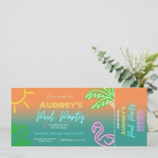 Pool Party Ticket Kaart (Staand voorkant)