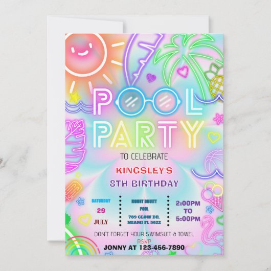 Pool Party Tie Dye Verjaardag Uitnodiging 02 (Voorkant)