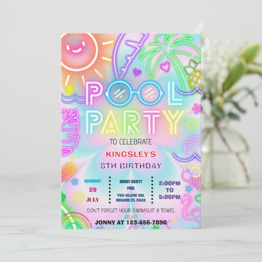 Pool Party Tie Dye Verjaardag Uitnodiging 02 (Staand voorkant)