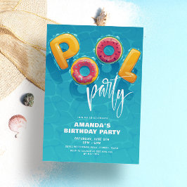 Pool Party Trendy Pink & Turquoise Birthday Party Kaart