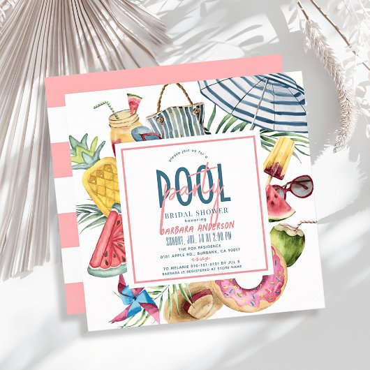 Pool Party Tropical Beach Gear Bridal Shower Kaart