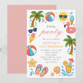 Pool Party Tropical Summer Birthday Party Kaart (Voorkant / Achterkant)