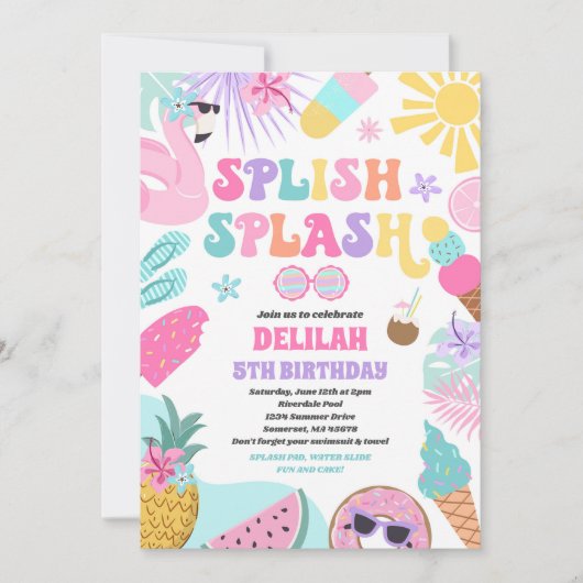 Pool Party Tropical Summer Pool Birthday Kaart (Voorkant)