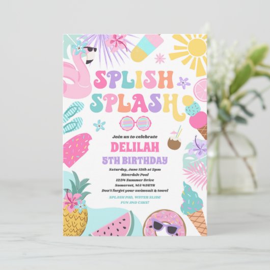 Pool Party Tropical Summer Pool Birthday Kaart (Staand voorkant)