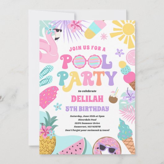 Pool Party Tropical Summer Pool Birthday Kaart (Voorkant)