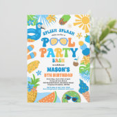 Pool Party Tropical Summer Pool Birthday Kaart (Staand voorkant)