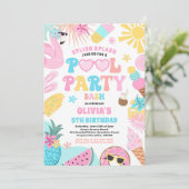 Pool Party Tropical Summer Pool Birthday Kaart (Staand voorkant)