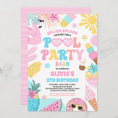 Pool Party Tropical Summer Pool Birthday Kaart (Voorkant / Achterkant)