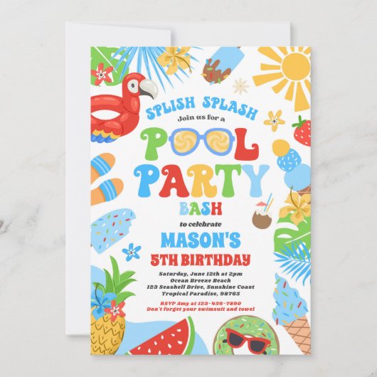 Pool Party Tropical Summer Pool Birthday Kaart (Voorkant)