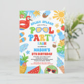 Pool Party Tropical Summer Pool Birthday Kaart (Staand voorkant)