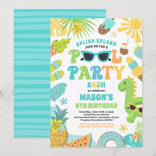 Pool Party Tropical Summer Pool Birthday Kaart (Voorkant / Achterkant)