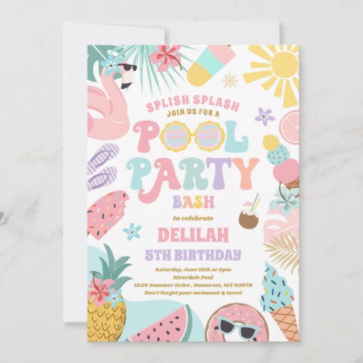 Pool Party Tropical Summer Pool Birthday Kaart (Voorkant)