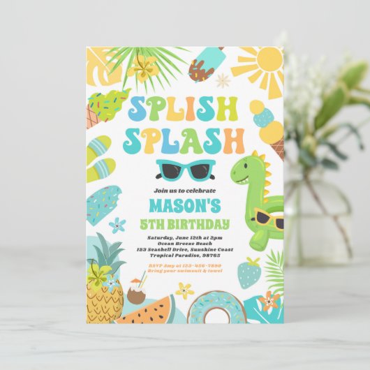 Pool Party Tropical Summer Pool Birthday Kaart (Staand voorkant)