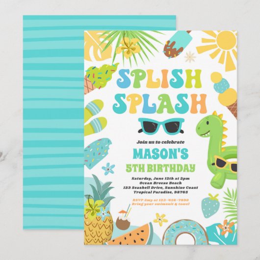 Pool Party Tropical Summer Pool Birthday Kaart (Voorkant / Achterkant)