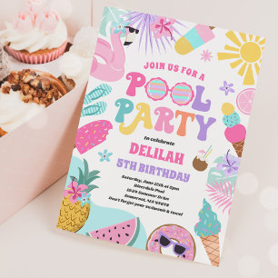 Pool Party Tropical Summer Pool Birthday Kaart