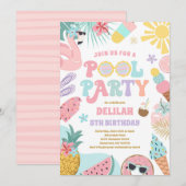 Pool Party Tropical Summer Pool Birthday Kaart (Voorkant / Achterkant)