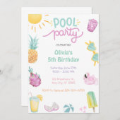Pool Party Tropical Summer Pool Birthday Kaart (Voorkant / Achterkant)