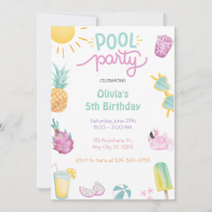 Pool Party Tropical Summer Pool Birthday Kaart